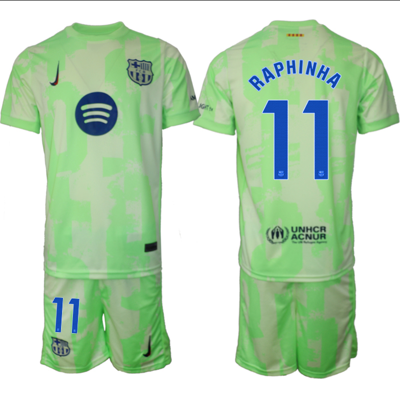 Men 2024-2025 Club Barcelona away Green #11 Soccer Jersey->barcelona jersey->Soccer Club Jersey